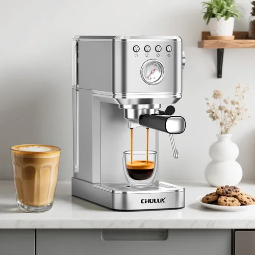 Vista 5 de CHULUX Máquina de Espresso Delgada con Espumador de Leche, Bomba Italiana Profesional de 20 Bares, Máquina de Café Espresso para el Hogar