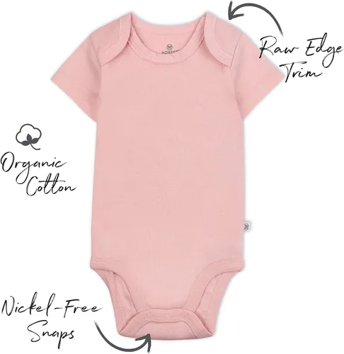 Vista 2 de HonestBaby baby-girls 5-pack Short Sleeve Bodysuits One-piece 100% Organic Cotton for Infant Baby Girls