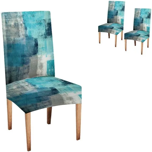 Vista 144 de TOMWISH Juego de 2 fundas para sillas de comedor, color turquesa y gris, fundas elásticas para sillas Parsons, de elastano, lavables, protectores