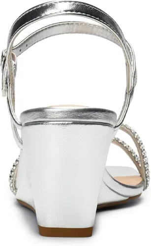 Vista 5 de DREAM PAIRS Sandalias de cuña con tiras para mujer, sandalias de tacón bajo con diamantes de imitación, punta abierta, para boda, fiesta de novia