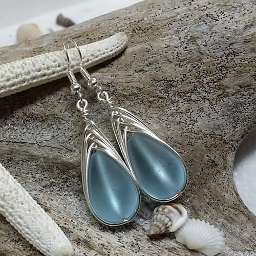 Vista 71 de Yinahawaii Handmade Sea Glass Earrings, Hawaiian Jewelry, Wire Braided Earrings Teardrop Earrings, Beach Jewelry Sea Glass Jewelry For Women Cobalt