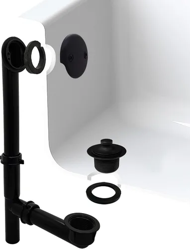 Vista 3 de Westbrass 597144-62 Conjunto de desbordamiento y desbordamiento tubular de polietileno de 14 pulgadas con placa frontal de 2 agujeros y tapón