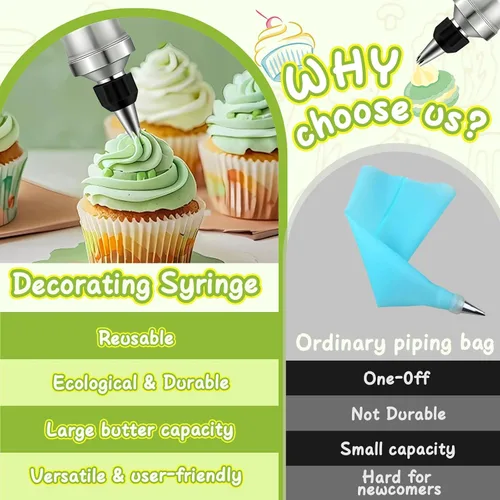 Vista 3 de FANTEXY Juego de Jeringas para Decorar Postres, Kit de Manga Pastelera de Acero Inoxidable, Herramientas para Decorar Pasteles, 6 Boquillas de Manga