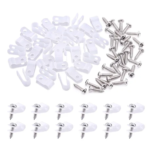 Vista 12 de Swpeet Paquete de 120 clips de cable tipo R de nailon negro de 1/2 pulgada, clips de sujeción de cable de montaje de tornillo de nailon con 120