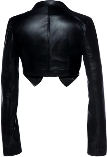 Vista 2 de Mujeres y niñas 100% piel de cordero genuina Crop Moto Bolero Shrug Black Jacket Slim Fit WJ020 (L)