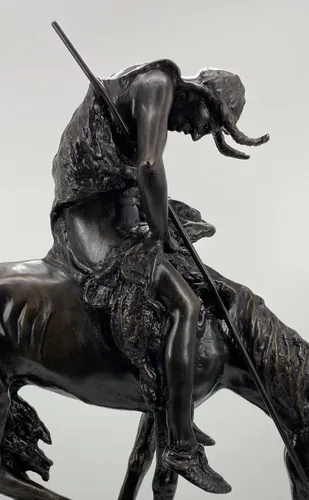Vista 6 de Fin del camino Estatua de escultura de bronce hecha a mano única por James Earl Fraser tamaño bebé 7 pulgadas de alto