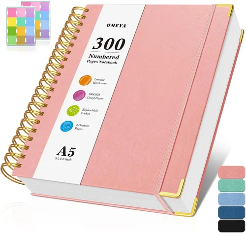 Vista 13 de Cuaderno espiral 8.5" x 11", 300 páginas numeradas cuadernos rayados de tamaño universitario con contenido, 100GSM cuaderno grueso para mujeres