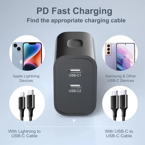 Vista 7 de Costyle - Cargador de pared USB C [3 unidades], bloque de carga doble USB C de 20 W, enchufe de pared rápido C, bloque de carga tipo C para iPhone