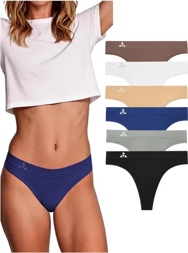Vista 10 de Balanced Tech Ropa interior que absorbe la humedad para mujer, tangas de entrenamiento sin costuras, de secado rápido, tangas de viaje Paquete de 6