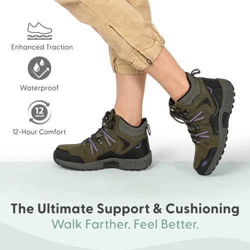 Vista 2 de Orthofeet Botas de senderismo ortopédicas Dakota de cuero para mujer