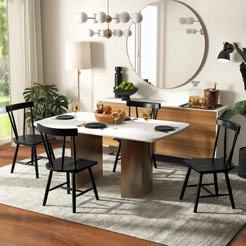 Vista 8 de GOFLAME Windsor - Juego de 2 sillas de comedor con respaldo ergonómico de husillo, sillas de asiento de madera de goma maciza, sillas laterales