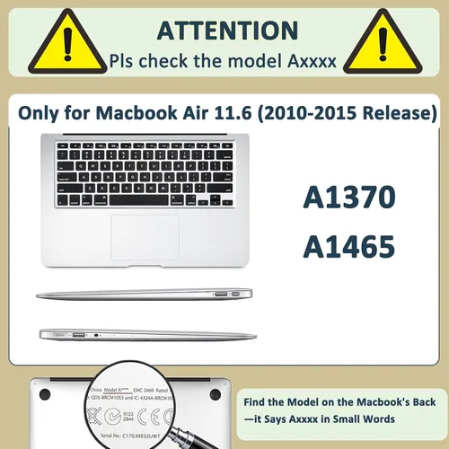 Vista 2 de Funda protectora de plástico para MacBook Air de 11 pulgadas 2015-2010 modelo A1465 A1370, funda protectora de plástico para portátil y cubierta