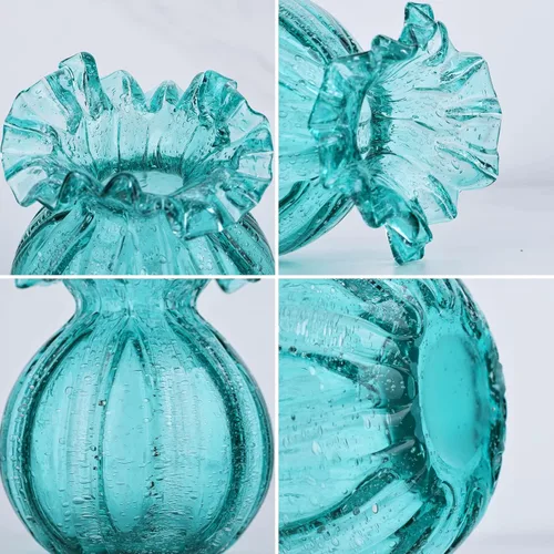 Vista 7 de Florero de vidrio soplado, florero de vidrio de arte verde, florero de arte moderno para sala de estar, cocina, boda, mesa de comedor, decoración