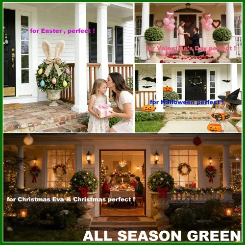 Vista 3 de ALL SEASON GREEN Juego de 2 plantas artificiales de boj de 2 pies de altura y 18 pulgadas de ancho, plantas topiarias artificiales en maceta