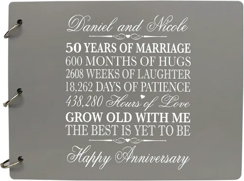 Vista 3 de LifeSong Milestones Libro de invitados personalizado para el 50º aniversario de boda para pareja, 50 años de celebración matrimonial, libro