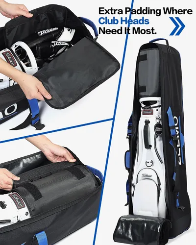Vista 2 de ZEEMO Bolsa de viaje de golf, funda protectora completamente abierta y aprobada por aerolíneas con ruedas para clubes, carrito y bolsa de soporte