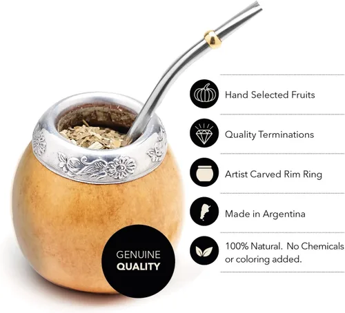 Vista 8 de BALIBETOV Juego de 2 calabazas Yerba Mate y 1 paquete de 3.53 oz - 3.5 onzas de Yerba Mate - Yerba Mate Cup Argentina - 2 tazas Mate, 2 bombillas, 1