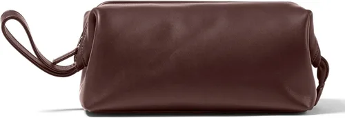 Vista 6 de Leatherology Neceser enmarcado – Kit de cuero Dopp con apertura de boca ancha, forro resistente al agua y compartimentos con cremallera, Coñac