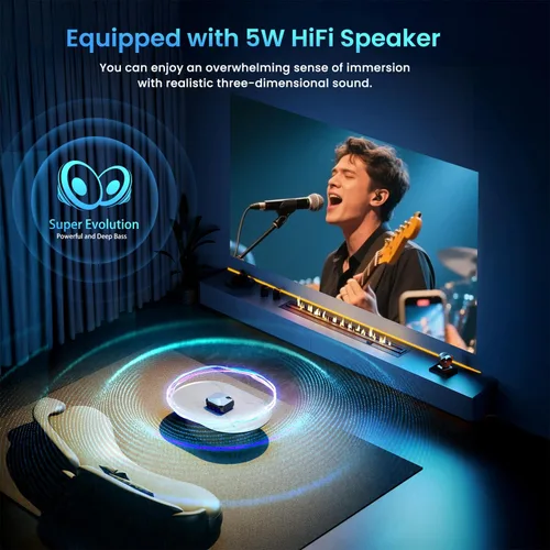 Vista 5 de [Compatible con Netflix/alto brillo] Proyector inteligente con WiFi 6 y Bluetooth 5.3, proyector de películas para exteriores 4K con Prime