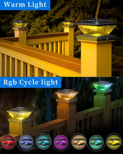 Vista 11 de Ofuray Luces solares para tapa de poste, paquete de 8 luces solares RGB con dos modos, apto para postes de 4 x 4, 5 x 5 con 3 bases, impermeable