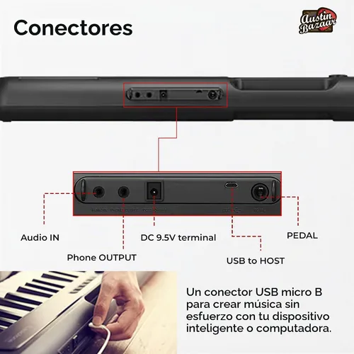 Vista 3 de Casio CT-S300 - Paquete de teclado de 61 teclas con soporte ajustable, banco, audífonos, pedal de sustain, libro de instrucciones, DVD