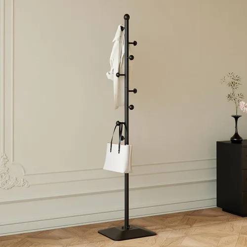 Vista 2 de Perchero, soporte de metal para percheros, árbol de abrigo independiente resistente con 8 ganchos y base de hierro fundido para abrigos, sombrero