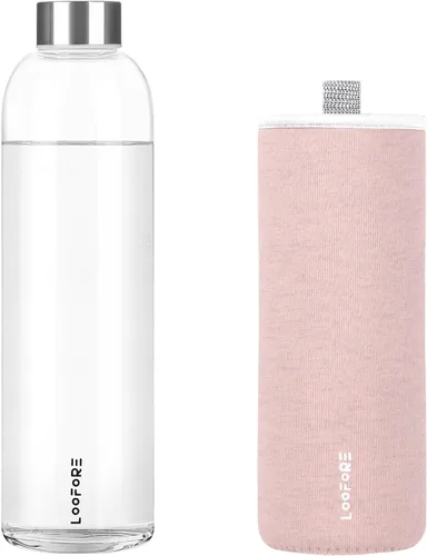 Vista 10 de Botella de agua de vidrio de 32 onzas con tapa y funda de neopreno, color azul claro Glass Drinking Bottle 1000ml, Reusable Bpa Free, Leakproof