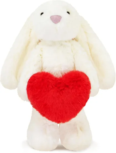 Vista 9 de Animal de peluche de conejo, adorable conejo suave con corazón de sujeción para el día de San Valentín, dulce regalo romántico de cumpleaños