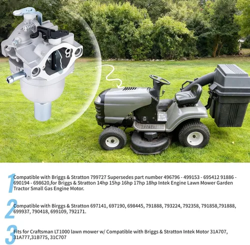 Vista 6 de Carburador 799727 Compatible con Briggs & Stratton 799727 698620 794572 14HP 15HP 16HP 17HP 17.5 HP 18HP Motores Intek Cortacésped Tractor