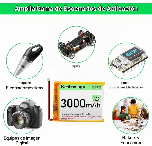 Vista 5 de Batería LiPo de 3.7 V 3000 mAh recargable 1S 755060 Batería de polímero de litio con placa de protección cinta de goma aislada, enchufe micro JST