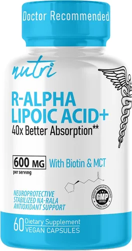 Vista 4 de Nutri R Ácido alfa lipoico 600mg Cápsulas - Ácido lipoico R estabilizado con biotina - Forma activa de R-ALA - Dosis clínica de 600 mg - Potente