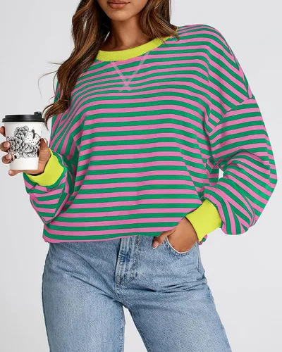 Vista 5 de BTFBM Sudadera de gran tamaño para mujer 2026 otoño Rosado/Verde