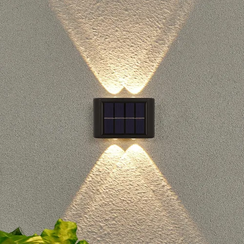 Vista 3 de MSUIINT Luces solares para valla, 4 lámparas de pared y cubierta al aire libre, 4 luces LED arriba-abajo, impermeables para casa, cubierta, escalón