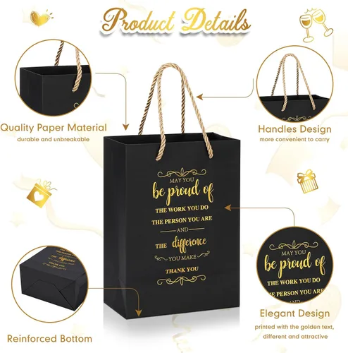 Vista 2 de Fulmoon 50 bolsas de regalo de agradecimiento a los empleados, bolsas a granel de 5.9 x 3.1 x 8.3 pulgadas, saco de regalo inspirador con asa