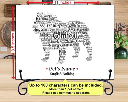 Vista 2 de PetArt.us Bulldog inglés – Impresión artística personalizada – Nombre de mascota personalizado, regalo para los amantes de los perros o recuerdo