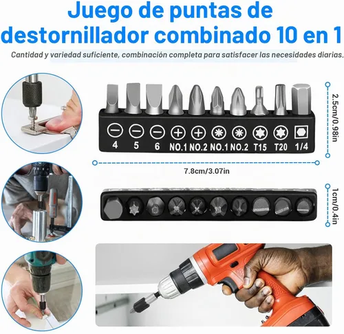 Vista 6 de Juego de extensión de broca flexible, 19 piezas, vástago hexagonal de 105 °, accesorio de taladro de ángulo recto de 3 piezas, extensión de soporte