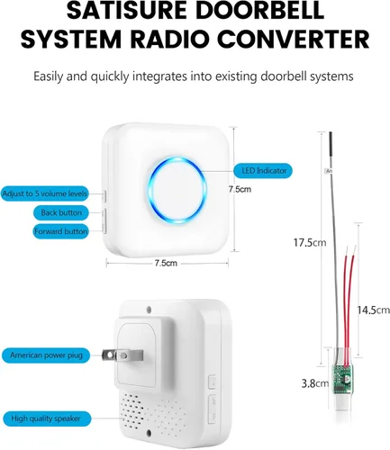Vista 9 de Satisure Extensor de Timbre Inalámbrico con Receptor se Conecta al Timbre Cableado Existente Convirtiéndolo en Timbre de Puerta Inalámbrico