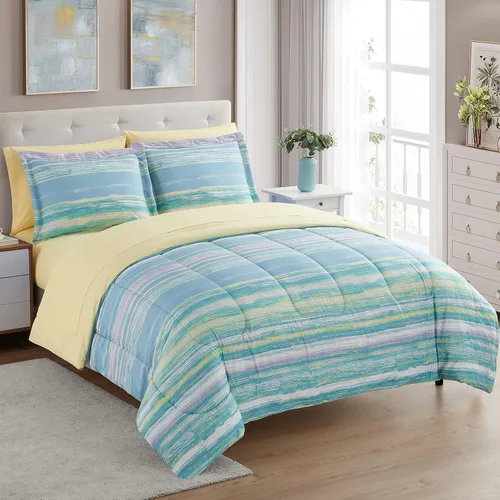 Vista 31 de Sweet Home Collection Juego de edredón de 7 piezas de color sólido para todas las estaciones, manta alternativa de plumón suave y lujosas sábanas