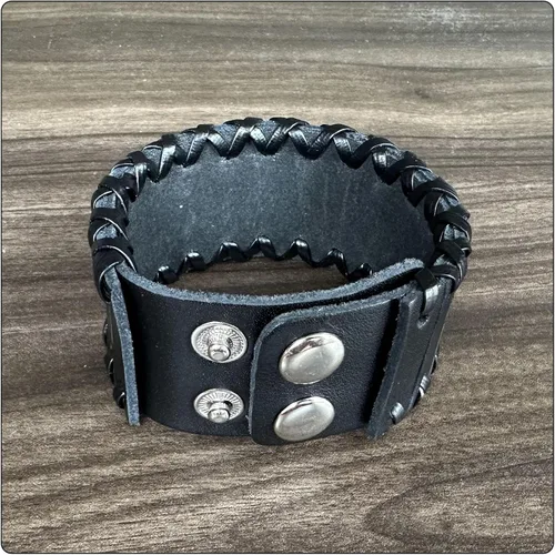 Vista 5 de Pulsera trenzada Punk Rock de cuero ancho