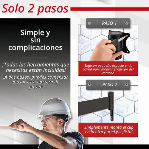 Vista 6 de DuraSteel Barrera retráctil para cinturón de control de multitudes de montaje en pared, cinturón de barrera retráctil negro de 9.2 pies, barreras