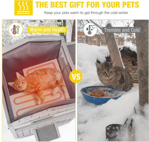 Vista 4 de Aivituvin Casa para gatos climatizada para gatos exteriores, resistente a la intemperie y aislada, casa para gatos con alfombrilla térmica, refugio
