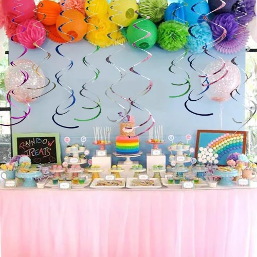 Vista 4 de ZOOYOO Decoraciones de remolinos para fiestas, decoración de remolinos colgantes en el techo de papel de aluminio azul y naranja, decoraciones
