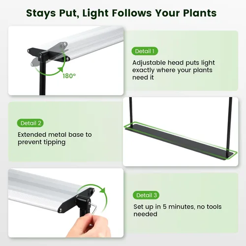 Vista 6 de Luz de cultivo inicial de semillas de 50 W con soporte