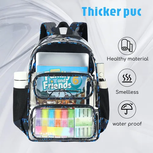 Vista 100 de CAMTOP Mochila transparente resistente y transparente para estudiantes, escuela, trabajo, festival, viajes, deportes, Beige, Mediana, Camtop Mochila
