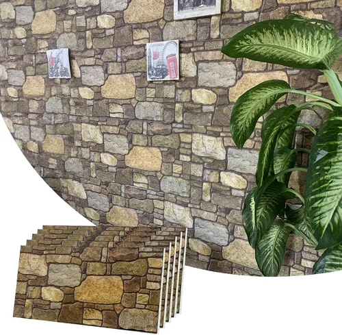 Vista 22 de Dundee Deco Paneles de pared 3D: revestimiento de pared marrón cobre con aspecto de piedra sepia, revestimiento de espuma de poliestireno