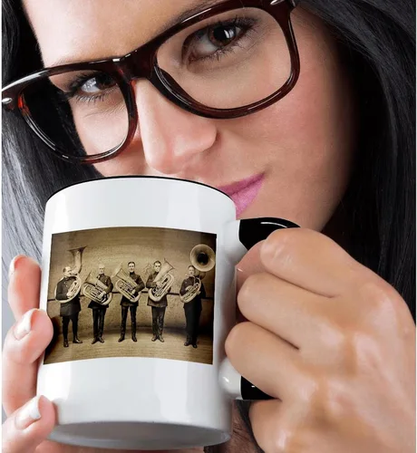 Vista 2 de 3dRose mug_6749_4 Tuba Cops Sepia tone - Taza negra de dos tonos, multicolor, 11 onzas