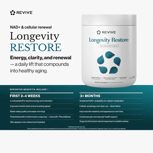 Vista 3 de Revive MD Longevity Restore NMN 500mg Suplemento, 30 porciones