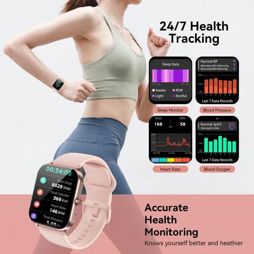 Vista 4 de Reloj inteligente, reloj inteligente de 1.85 pulgadas para hombres y mujeres (respuesta/hacer llamadas), frecuencia cardíaca, monitor de sueño