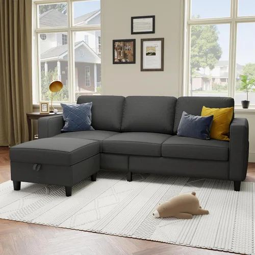 Vista 8 de Sofá seccional y sofás para sala de estar, sofá de lino gris oscuro en forma de L de 78 pulgadas, sofás convertibles modulares de 3 plazas aptos