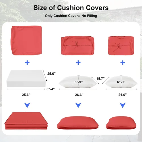 Vista 3 de ALAULM 11 fundas de cojín de repuesto, impermeables y a prueba de salpicaduras, para muebles de exterior, con cremalleras, solo fundas